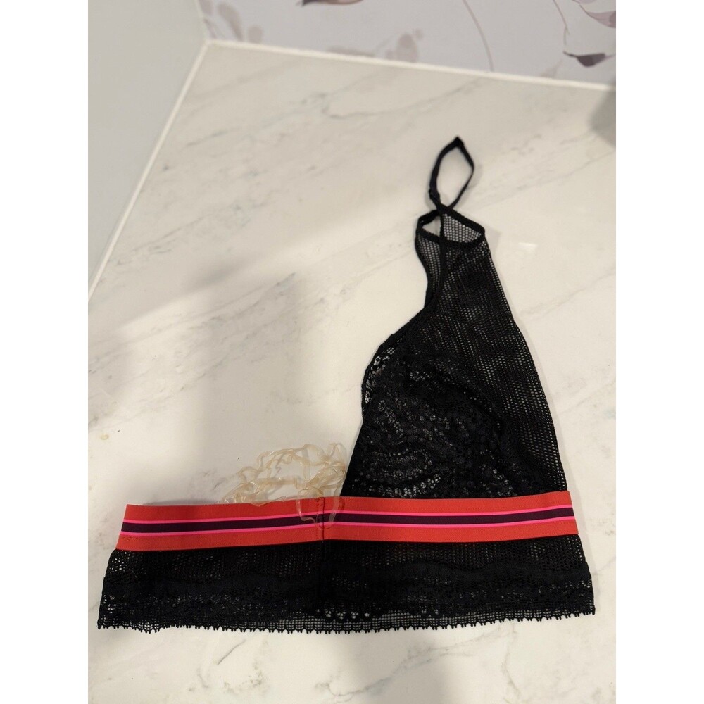 Victoria’s Secret Black High-Neck Bralette Pink & Red Band Lg NWT - Picture 3 of 5